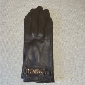 Michael Kors Leather Tech Gloves with Gold Logo